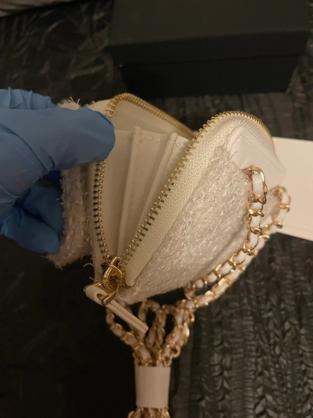 GWP Cream Tweed Mini Bow Crossbody with Gold Chain - Picture 10 of 17